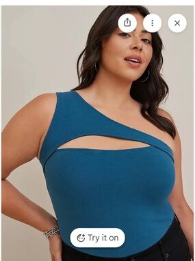 torrid Teal Asymmetrical Cutout One-Shoulder Tank